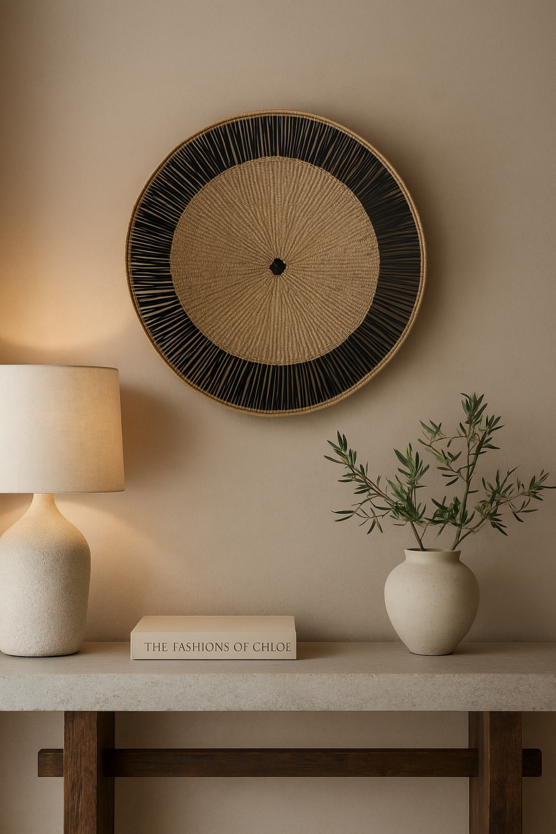 Lily Pad Black Ray Wall Basket, Main, color, Natural