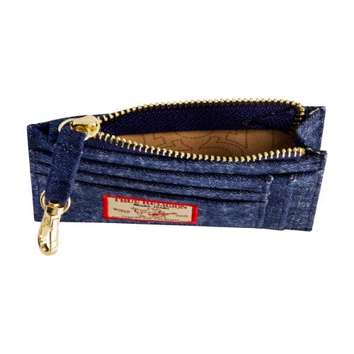 True Religion Denim Zip Card Case In Blue
