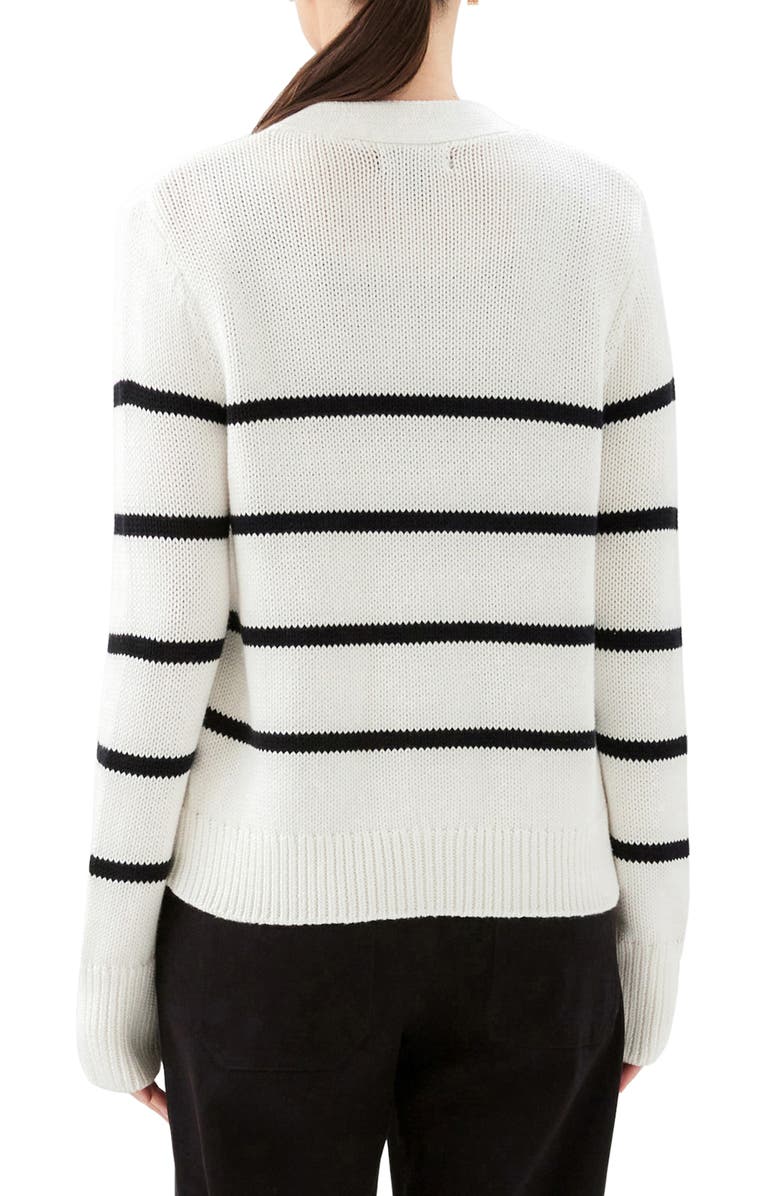 Karen Kane Stripe Stretch Cotton Blend Cardigan Sweater, Alternate, color, Off White W/ Black