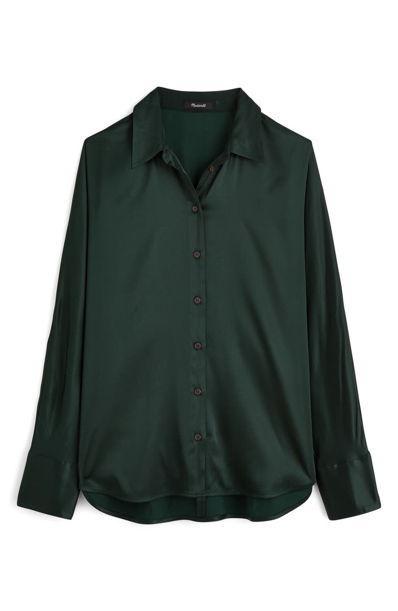 Madewell Relaxed Dolman Satin Button-Up Shirt, Alternate, color, Luxury Forest