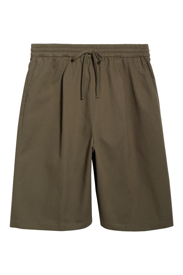 Pleat Front Relaxed Fit Drawstring Cotton Twill Shorts, Alternate, color, MOSS
