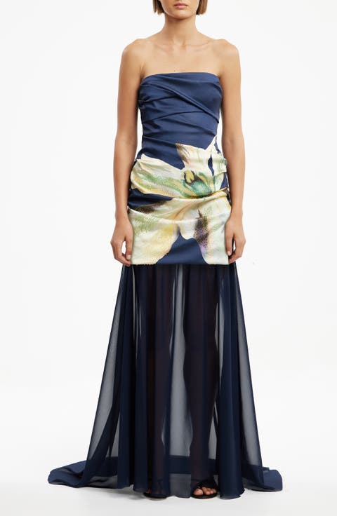 Tallie Beaded Flower Strapless Dress with Removable Skirt