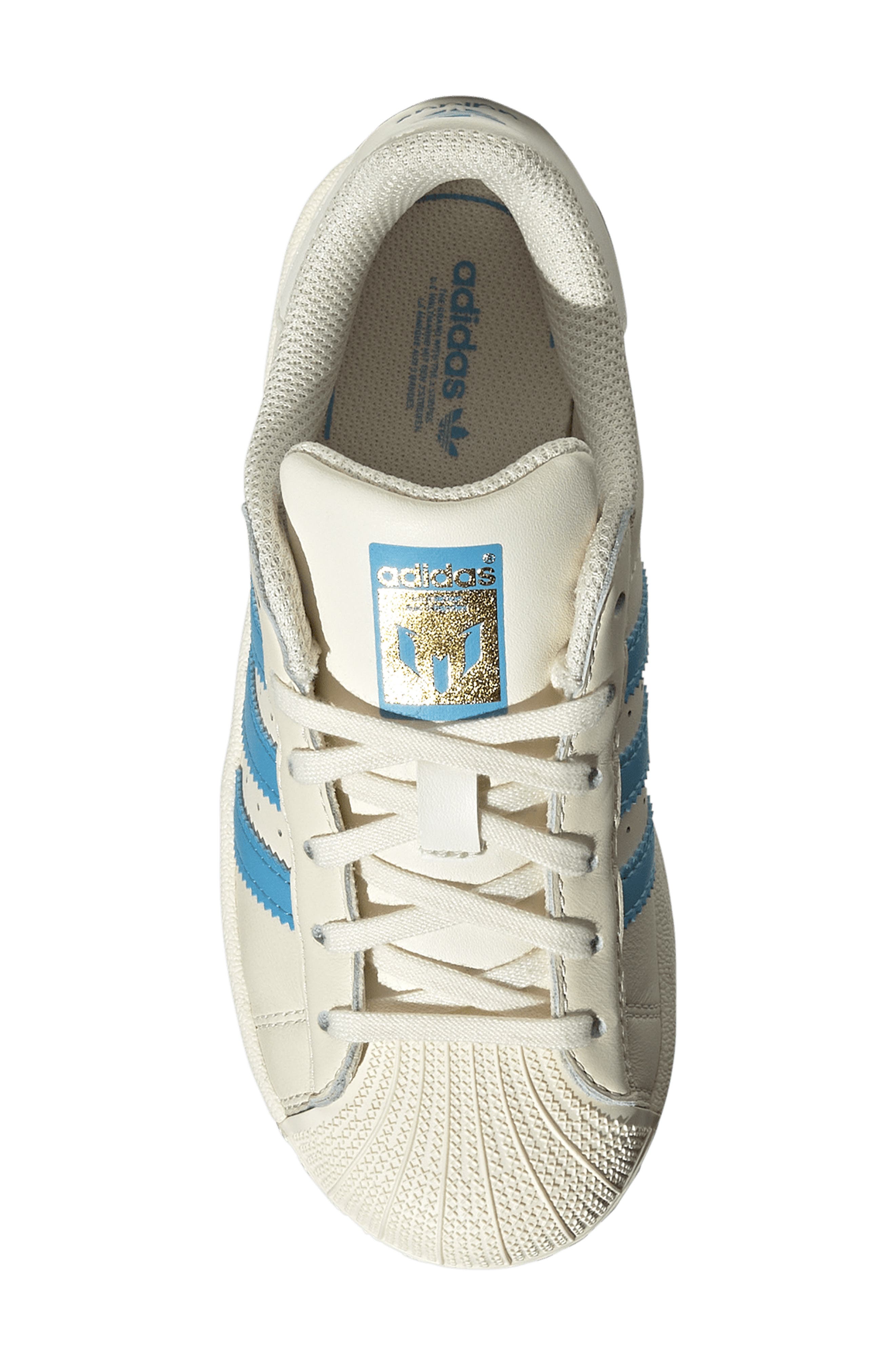 adidas Kids' Superstar Messi Sneaker, Alternate, color, Cream / Semi Blue / Gold