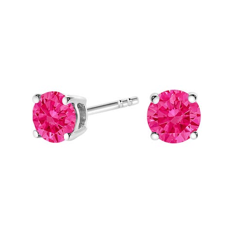 14K White Gold 1/2 Cttw Pink Lab Grown Diamond Solitaire Stud Earrings