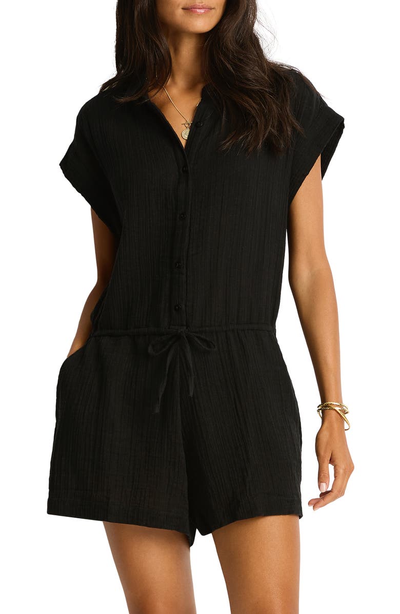 Sea Level Sunset Cover-Up Romper, Main, color, Black