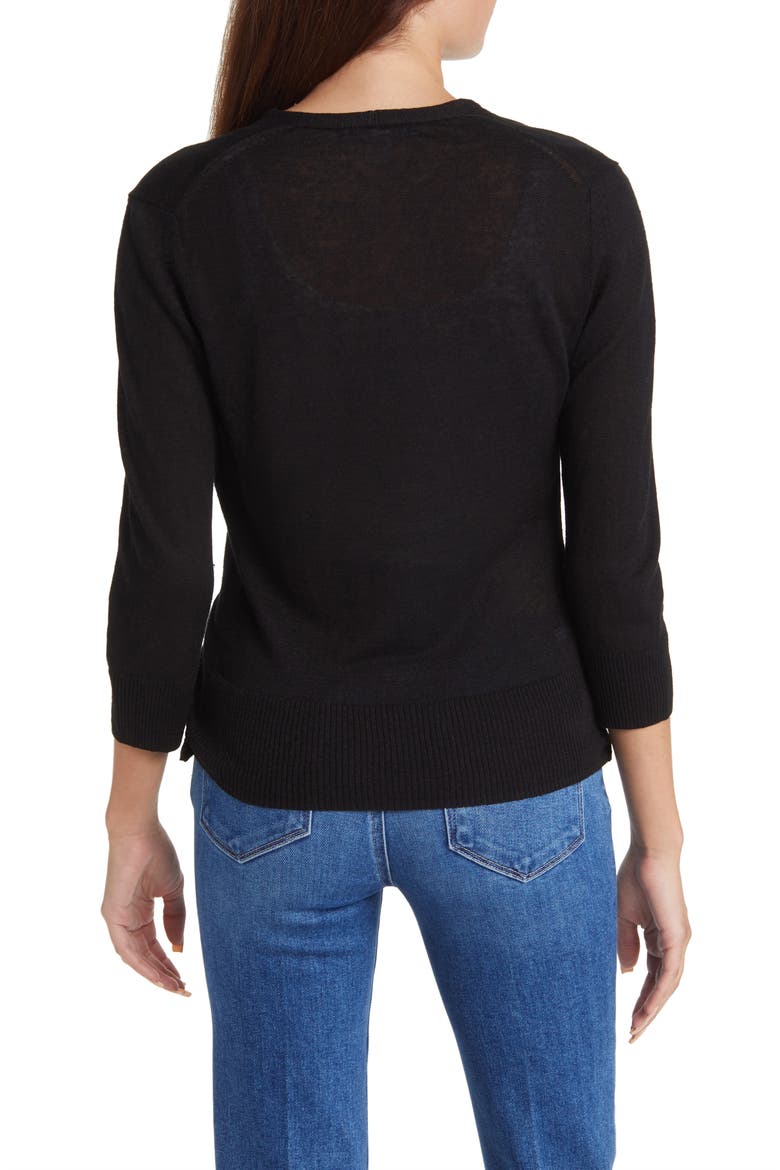 Addison Linen Blend Cardigan, Alternate, color, BLACK