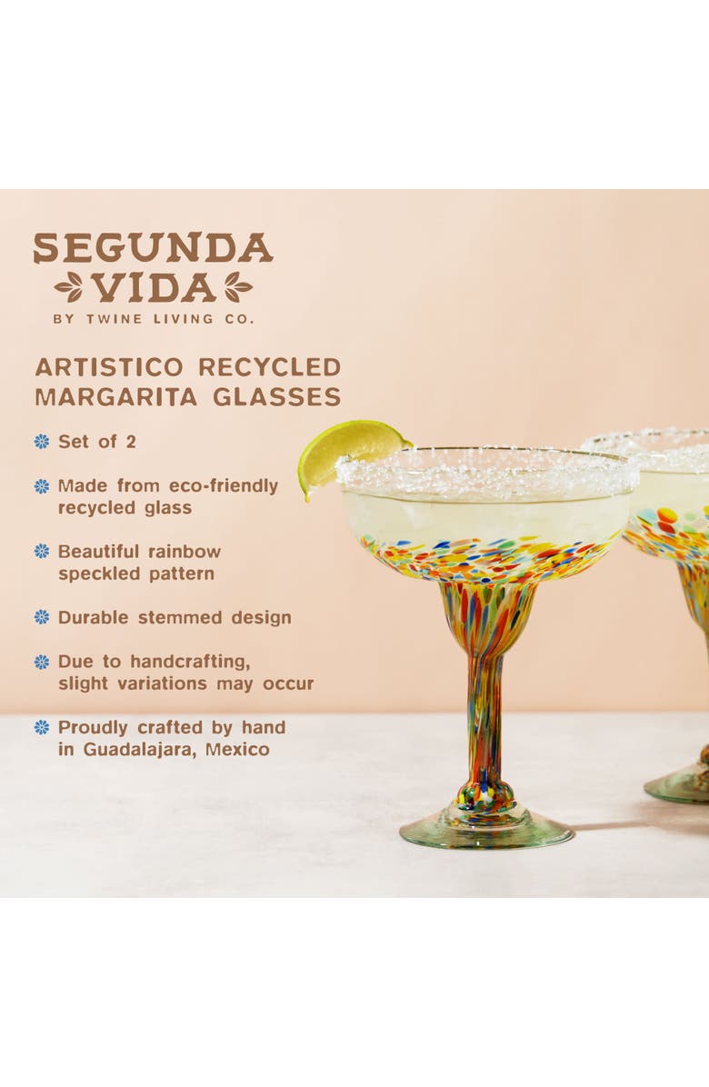 TWINE Segunda Vida Artistico Recycled Margarita Glasses Set of 2, Alternate, color, Multicolor