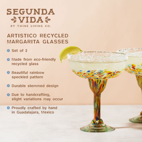 Twine Segunda Vida Artistico Recycled Margarita Glasses Set Of 2 In Multicolor