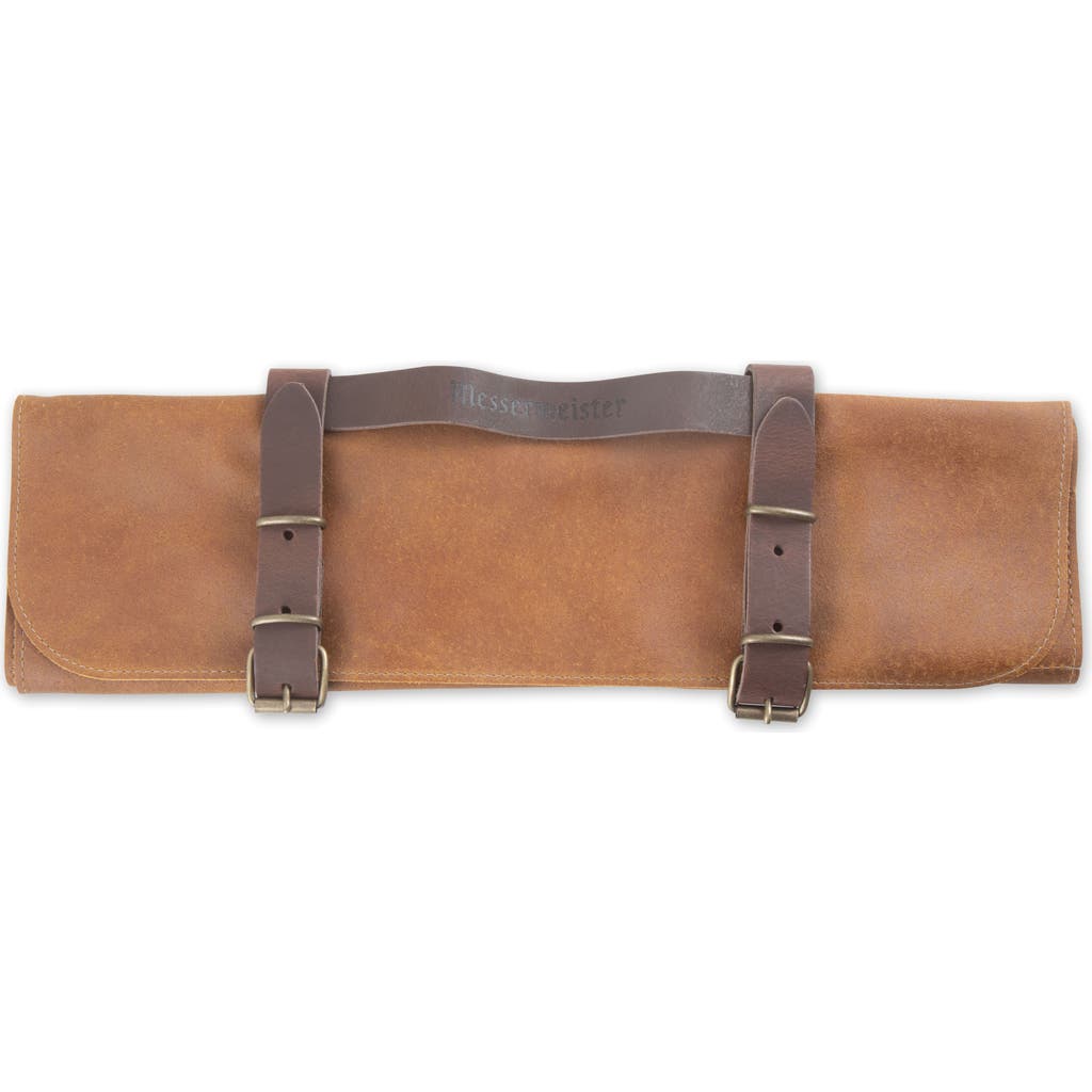 Messermeister Vintage Leather 7 Pocket Knife Roll Amber In Brown