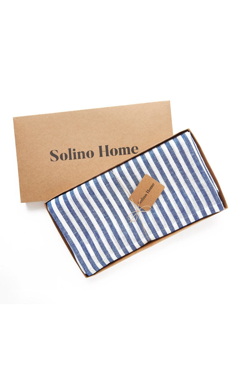 Linen Tablecloth - Amalfi Stripe, Alternate, color, Navy and White