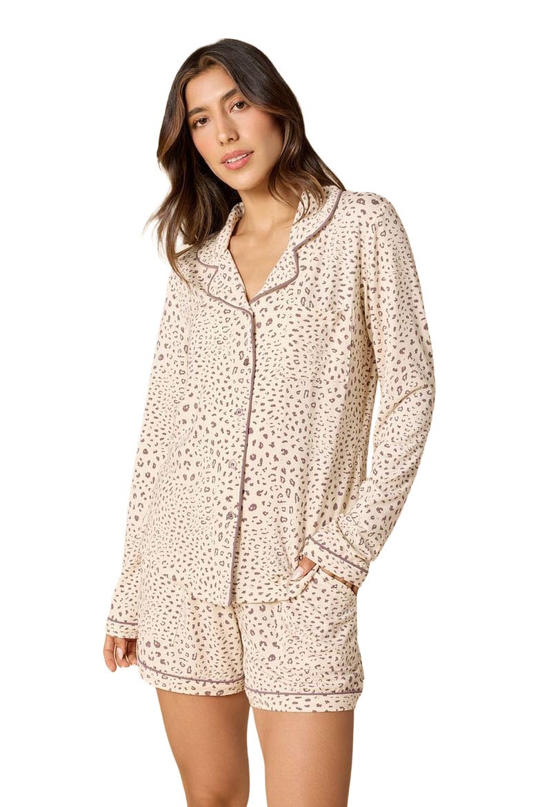 Aria Slim Notch Collar Long Sleeve Short Set, Alternate, color, Wild Almond