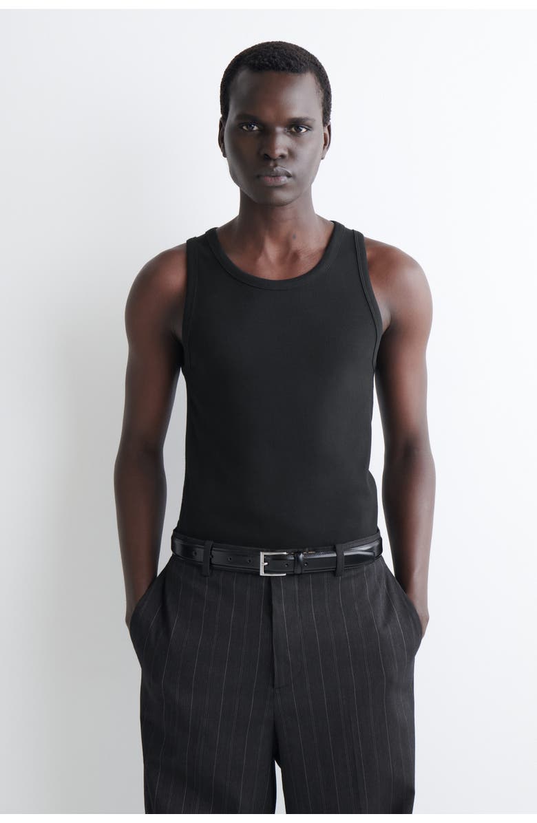 COS Slim Ribbed Cotton Tank Top, Main, color, Black