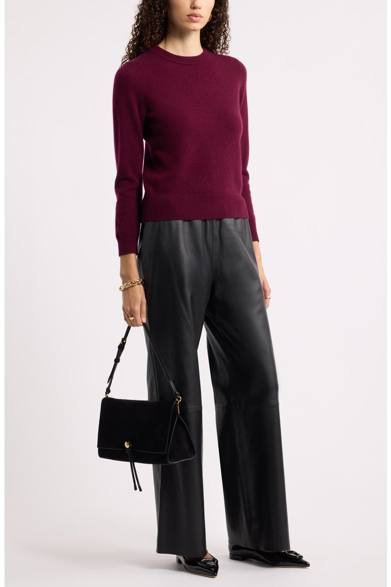 Shrunken Cashmere Crewneck Sweater, Alternate, color, BURGUNDY FIELD