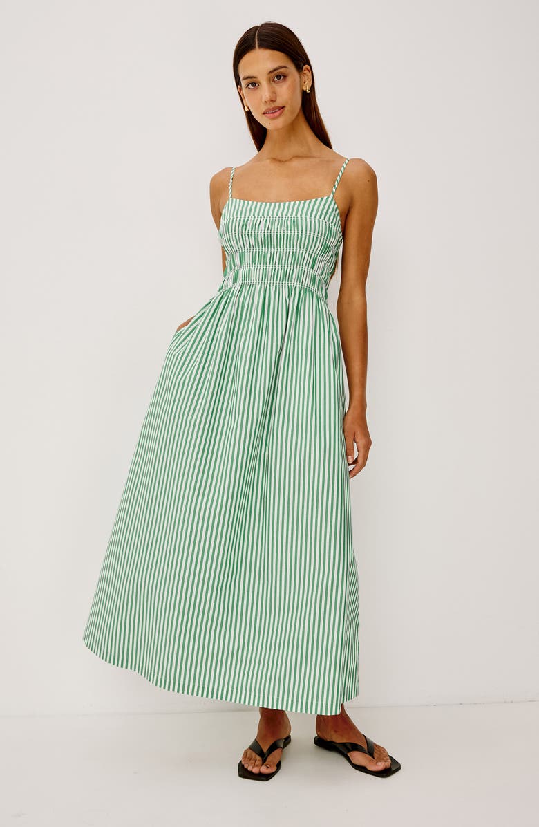 Rails Primrose Stripe Smocked Bodice A-Line Dress, Alternate, color, Emerald Stripe