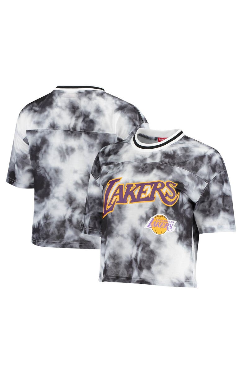 Mitchell & Ness Women's Mitchell & Ness Black/White Los Angeles Lakers Hardwood Classics Tie-Dye Cropped T-Shirt, Alternate, color, Black
