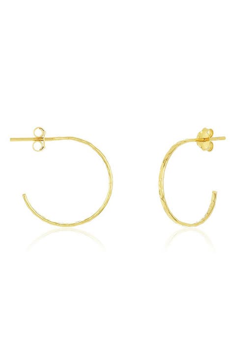 14K Yellow Gold Vermeil Hammered .75" Hoop Earrings