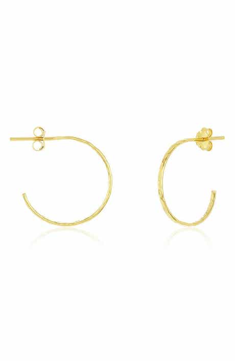 Sterling Forever 14K Yellow Gold Vermeil Hammered .75" Hoop Earrings