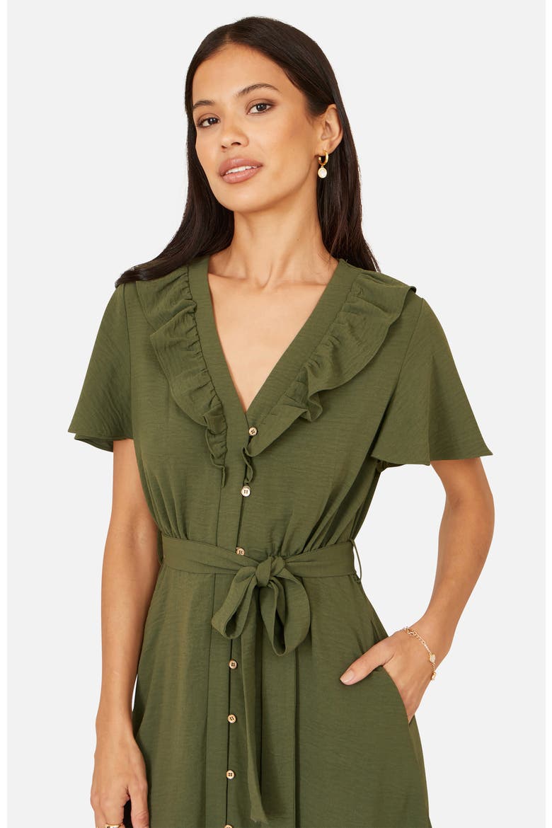 Ruffle Collar Midi Shirt Dress, Alternate, color, Green