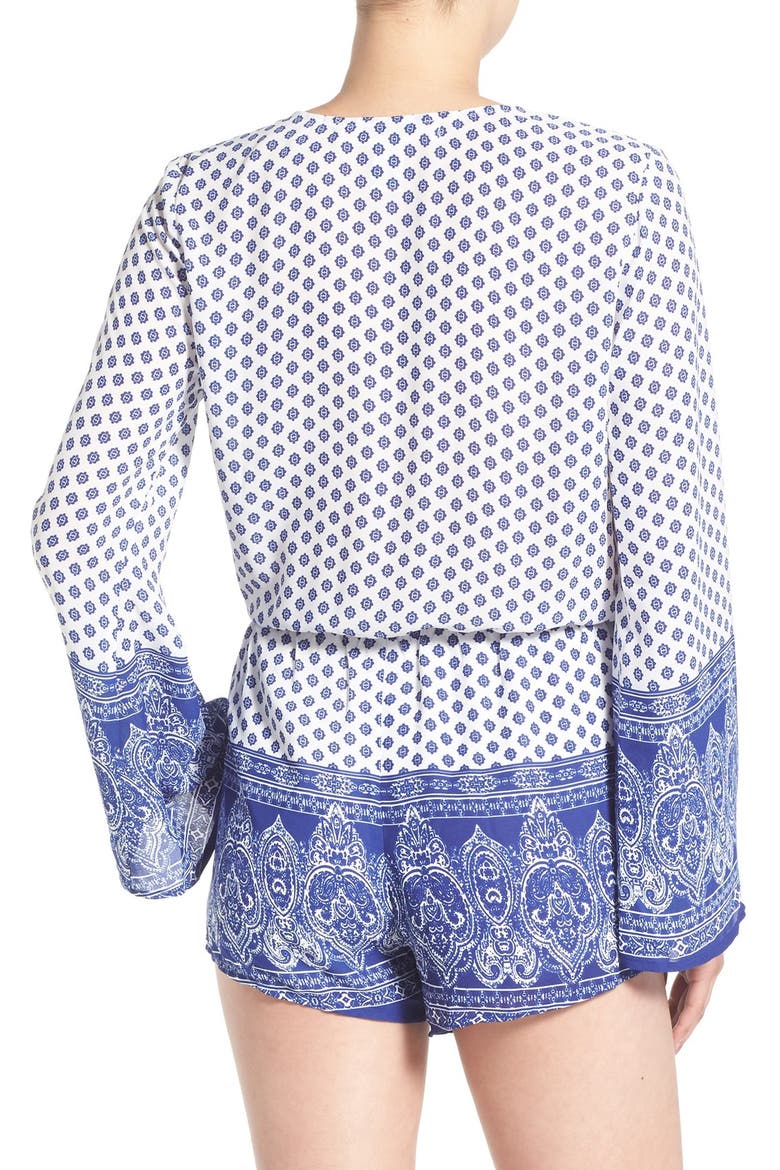 Print Surplice Romper, Alternate, color, BLUE IVORY PRINT