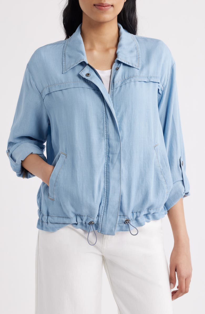 CITY BLUES Zip Front Shirt Jacket, Alternate, color, Light Indigo