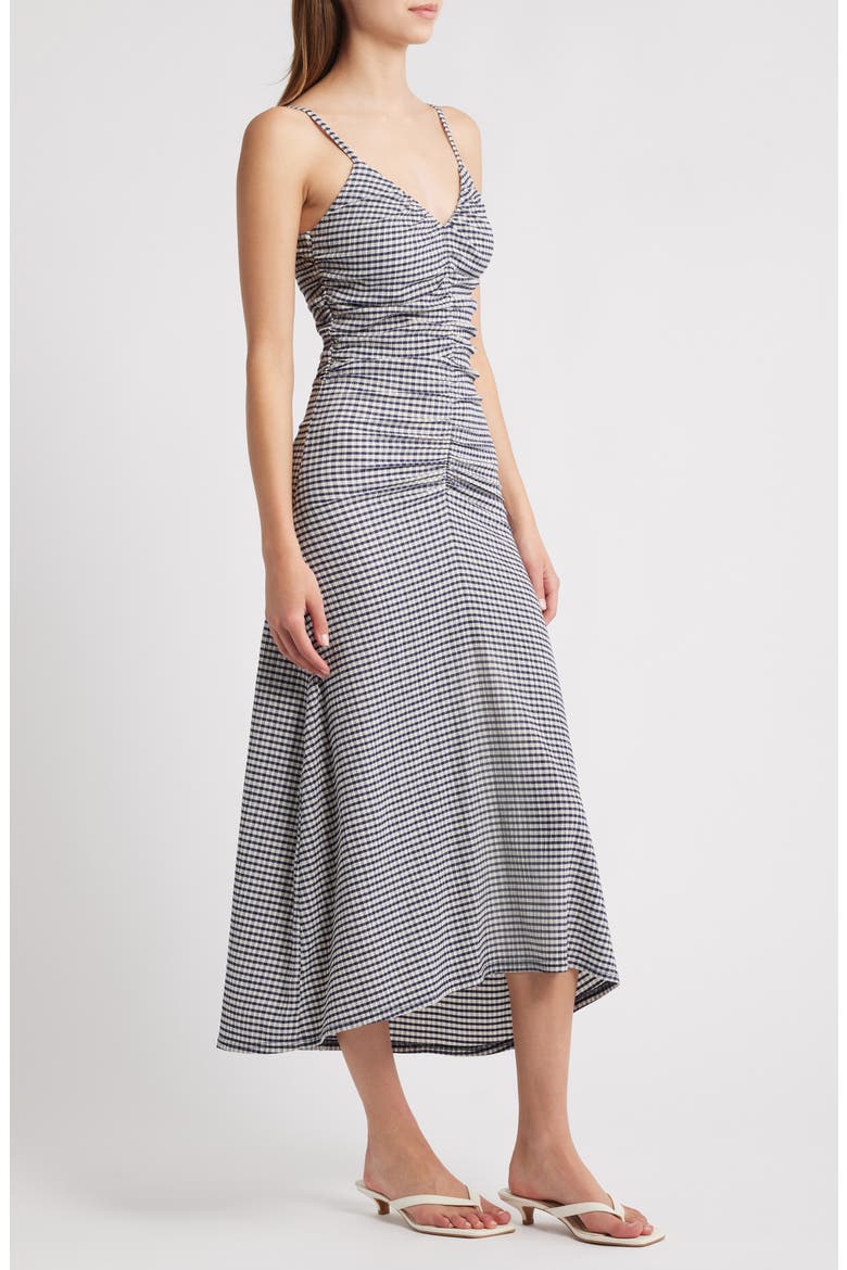 Mari Ruched Sleeveless Midi Dress, Alternate, color, NAVY GINGHAM