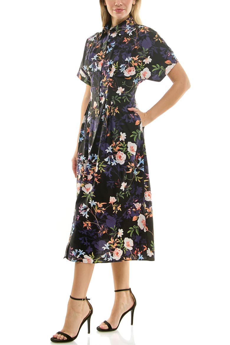 Printed Stretch Cotton Shirtdress, Alternate, color, SPRING BLACK