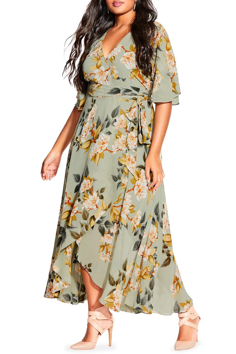 Magnolia Floral Print Tie Waist Maxi Dress, Main, color, MAGNOLIA FLORAL