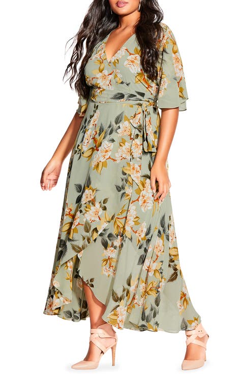 Magnolia Floral Print Tie Waist Maxi Dress (Plus Size)