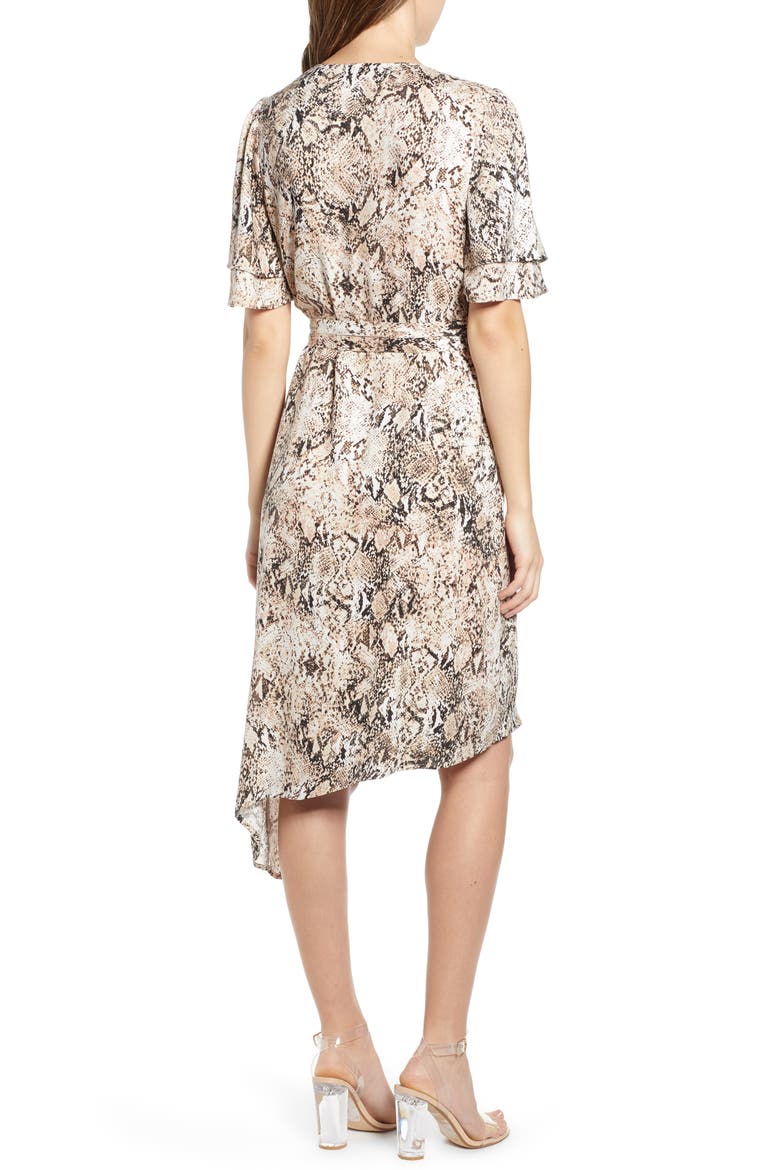 Ruffle Sleeve Wrap Dress, Alternate, color, IVORY SNAKE PRINT