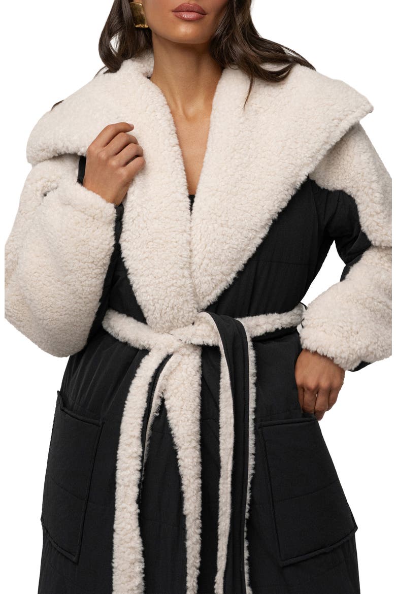 Quilted Longline Coat with High Pile Fleece Lining, Alternate, color, BLACK