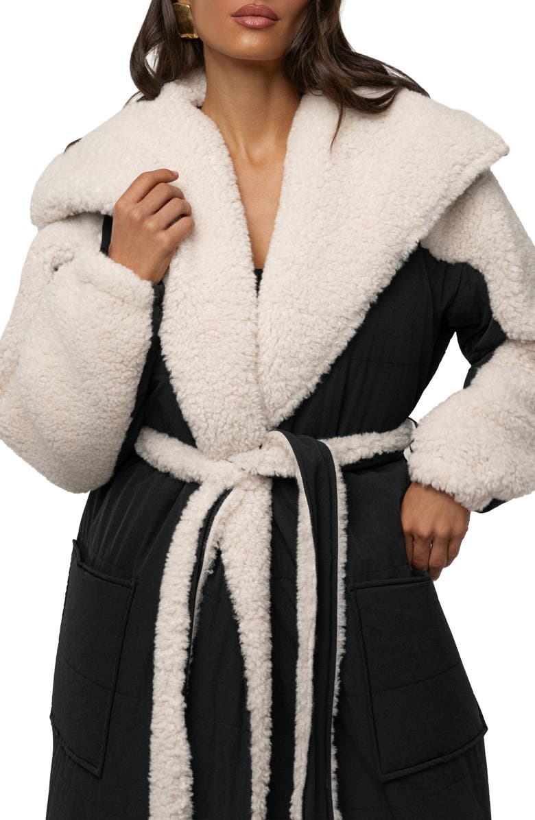 JLUXLABEL Quilted Longline Coat with High Pile Fleece Lining, Alternate, color, Black