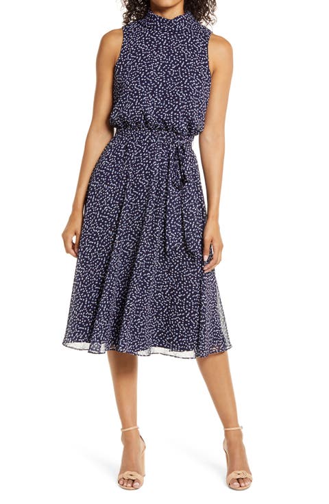 Confetti Print Blouson Midi Dress