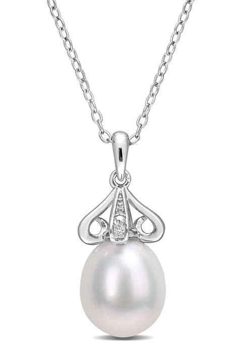 Diamond & 8.5-9mm Freshwater Pearl Pendant Necklace
