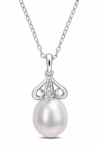 Diamond & 8.5-9mm Freshwater Pearl Pendant Necklace