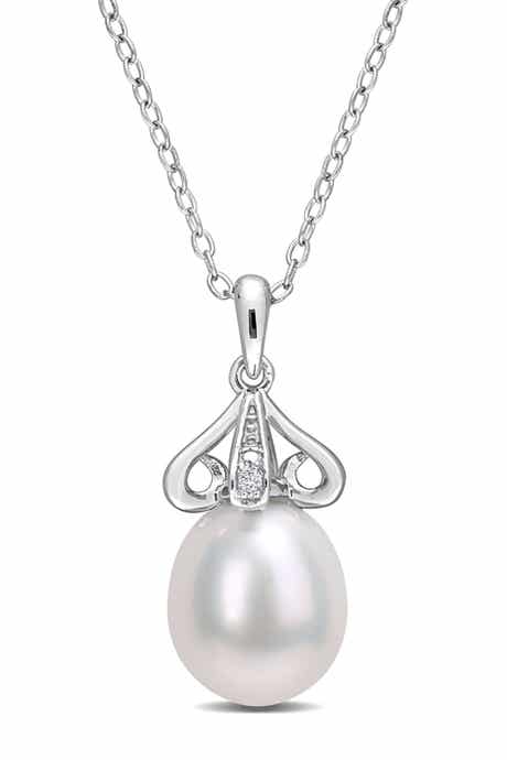 DELMAR Diamond & 8.5-9mm Freshwater Pearl Pendant Necklace