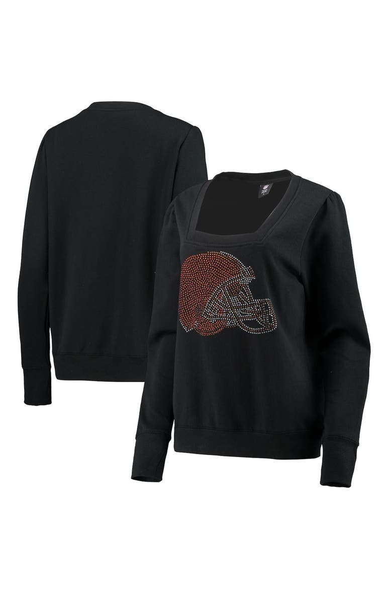 Women's Cuce Black Cleveland Browns Winners Square Neck Pullover Sweatshirt, Main, color, Black