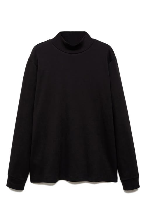 Mango Perkins Mock Neck Stretch Cotton Top In Black