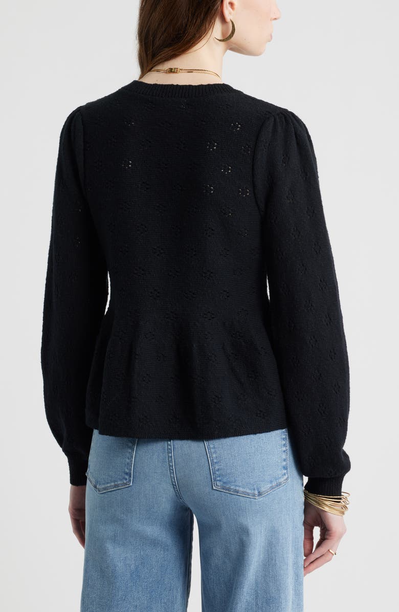 Treasure & Bond Pointelle Peplum Cardigan, Alternate, color, Black
