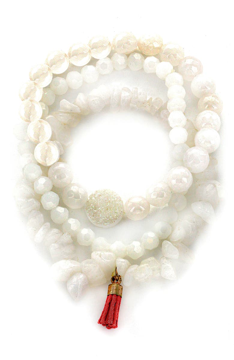 Panacea Set of 3 White Stone Stretch Bracelets, Main, color, White