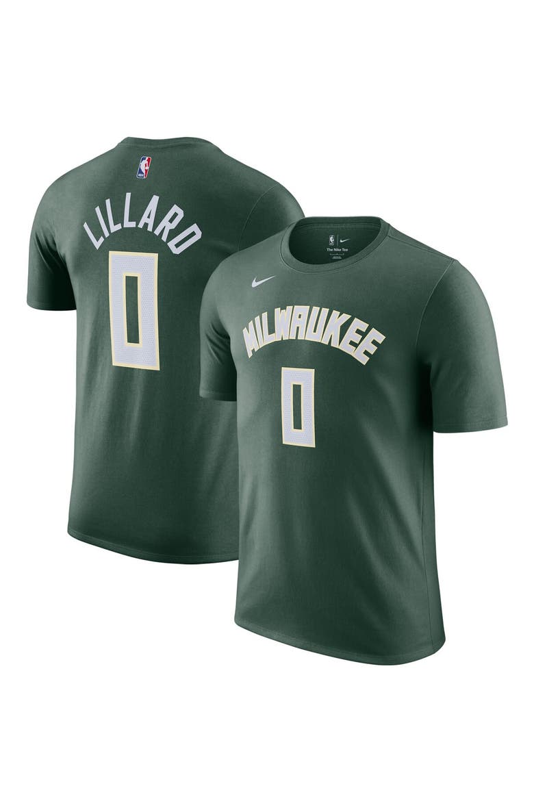 Men's Nike Damian Lillard Hunter Green Milwaukee Bucks Name & Number T-Shirt, Alternate, color, Hunter Green