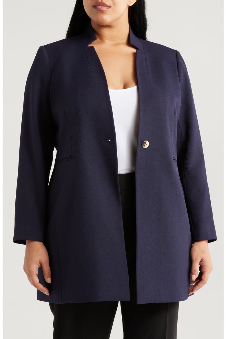 One-Button Twill Jacket, Main, color, NAVY