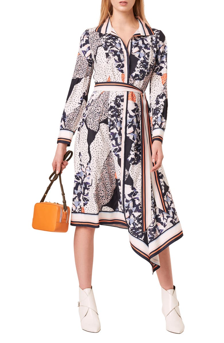 French Connection Delphine Mixed Print Long Sleeve Shirtdress, Main, color, 