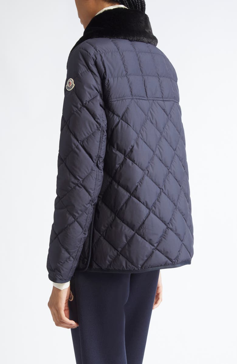 Moncler Cygne Quilted Down Jacket with Faux Fur Collar, Alternate, color, Dark Navy Blue
