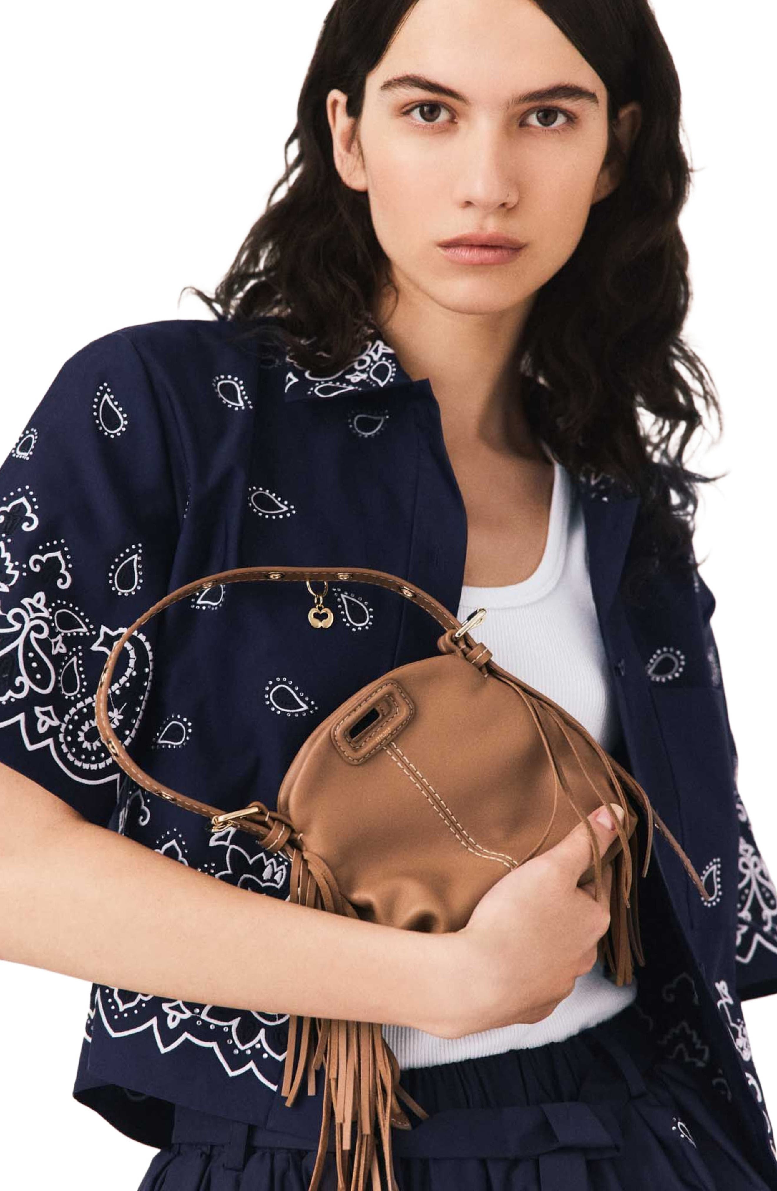 Miss M micro stitched leather bag, Alternate, color, Moka