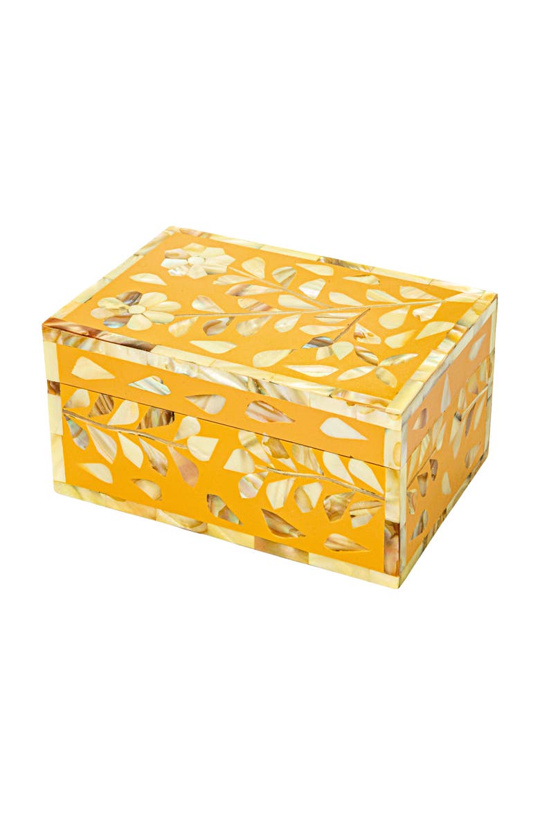 Storied Home Mother of Pearl and Reclaimed Wood Box with Floral Design, Main, color, Yellow