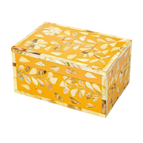 Mother of Pearl and Reclaimed Wood Box with Floral Design