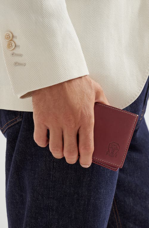 Brunello Cucinelli Calfskin Debossed-logo Wallet In Burgundy