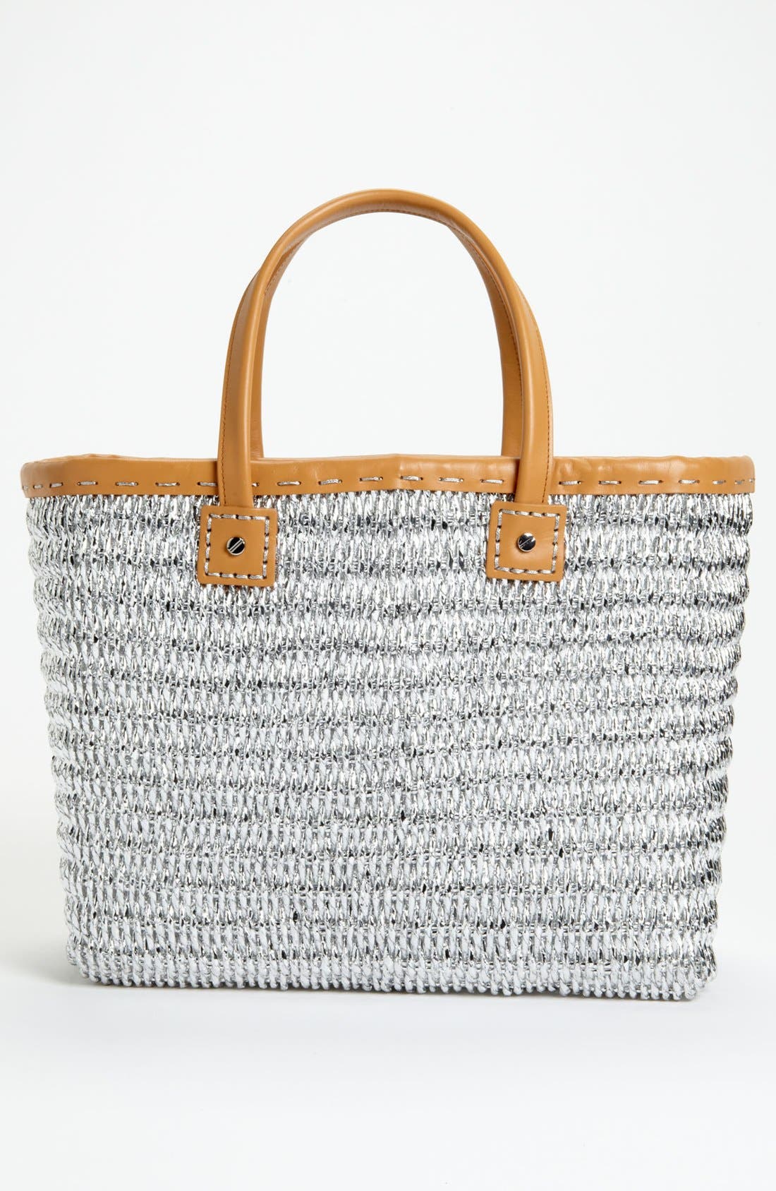 Metallic Straw Tote, Large, Alternate, color, SILVER