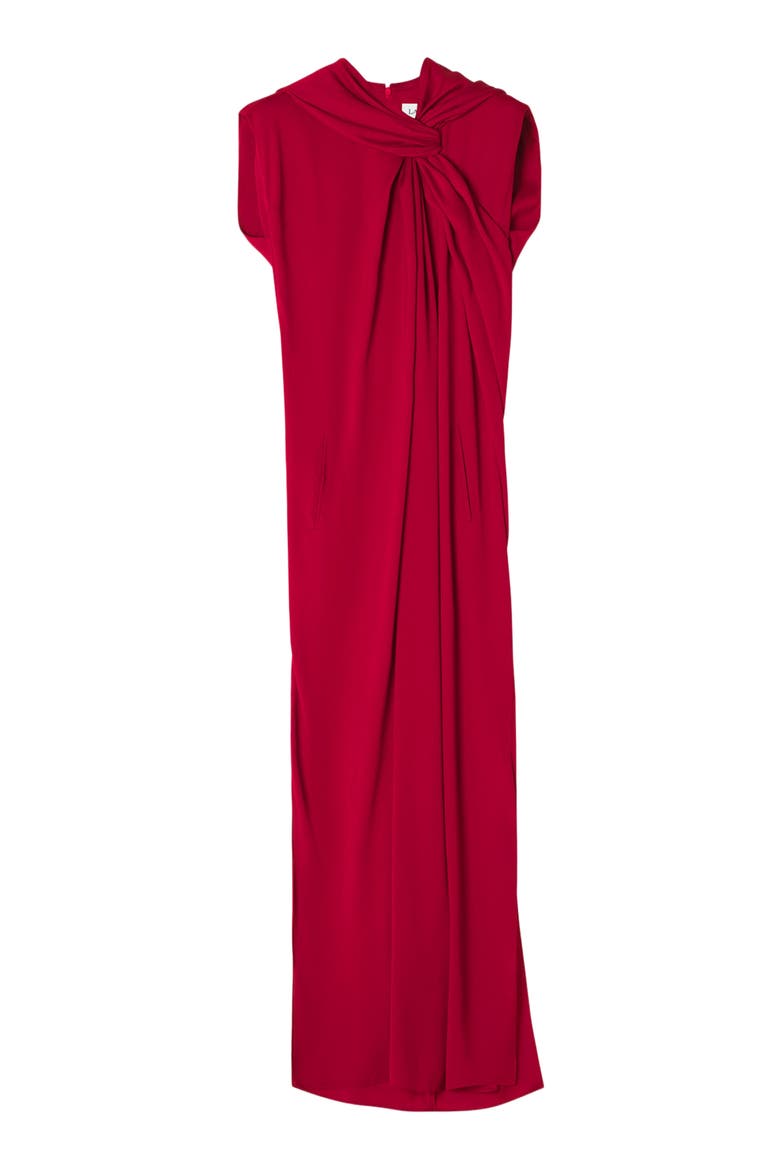 Long Knotted Dress In Satin, Alternate, color, Red Anemone