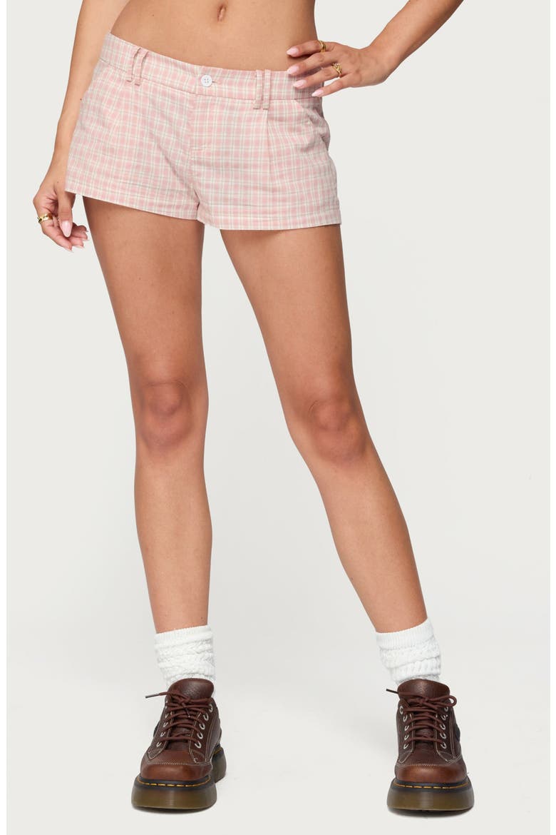 Monty Plaid Low Rise Shorts, Main, color, PINK